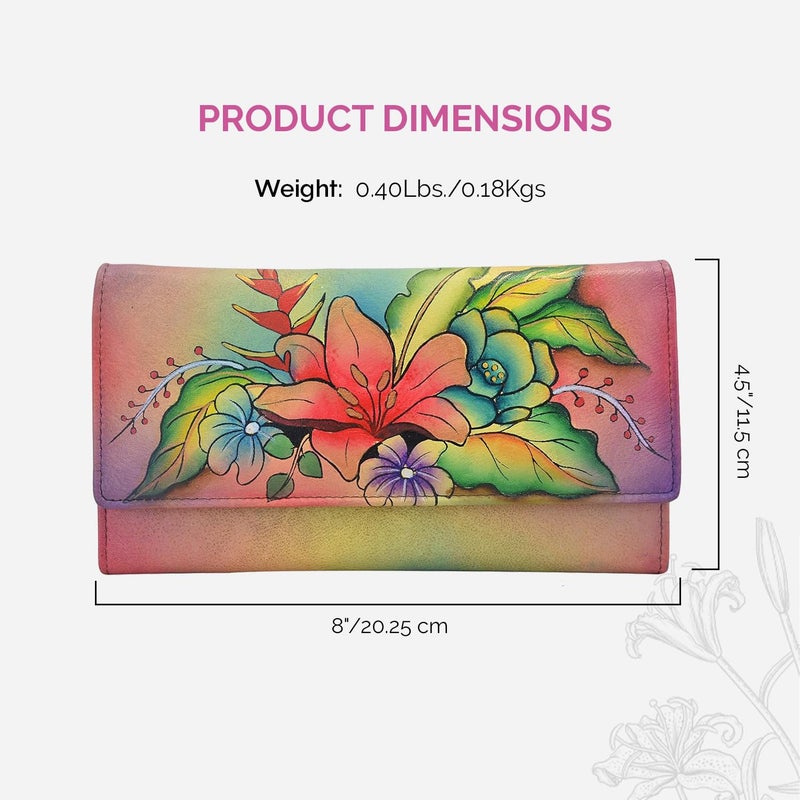 Anna by Anuschka Women's Hand Painted Genuine Leather Multi Pocket Wallet -Tropical Bouquet - Image 5